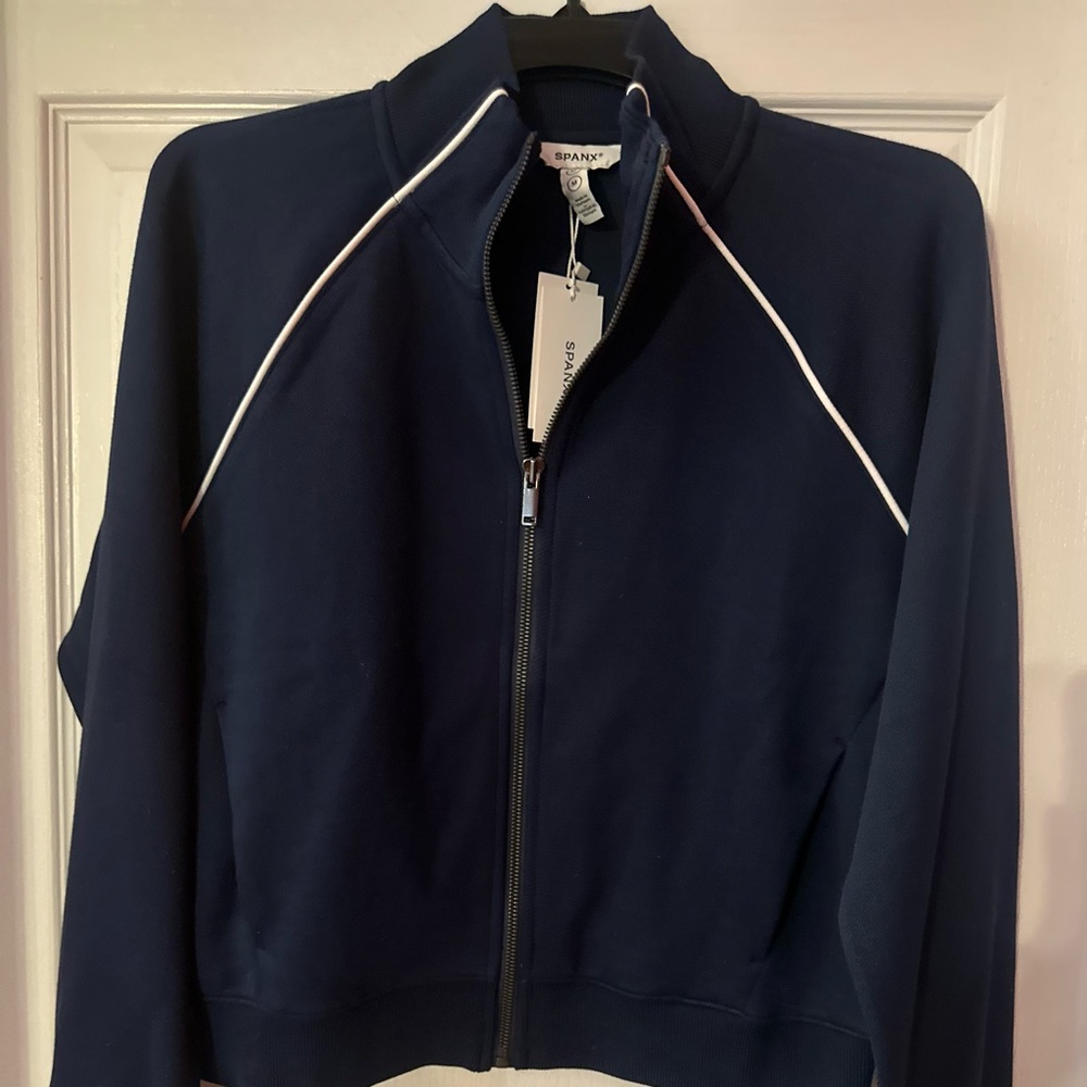 SPANX AirEssential Navy Jacket with White Accents